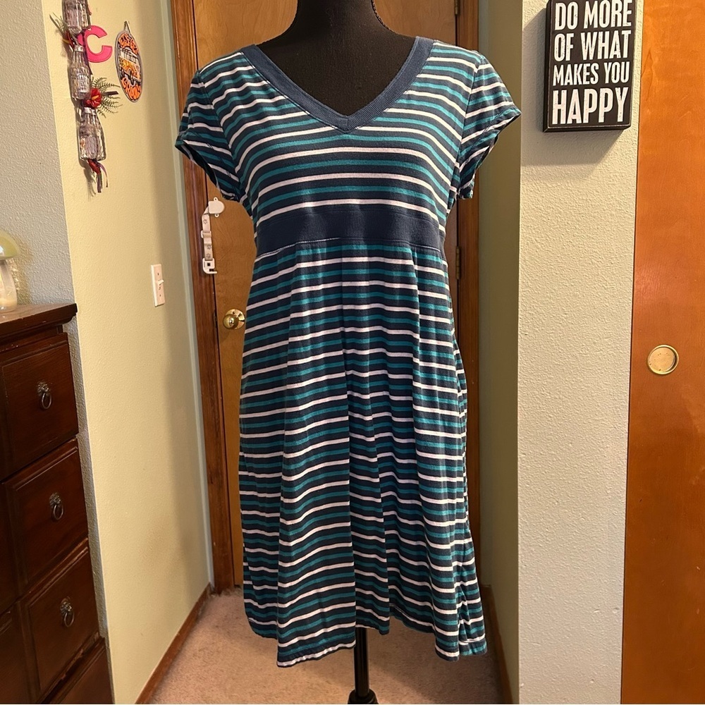 Aeropostale vintage Y2K blue and white v-neck t-shirt babydoll midi dress XL